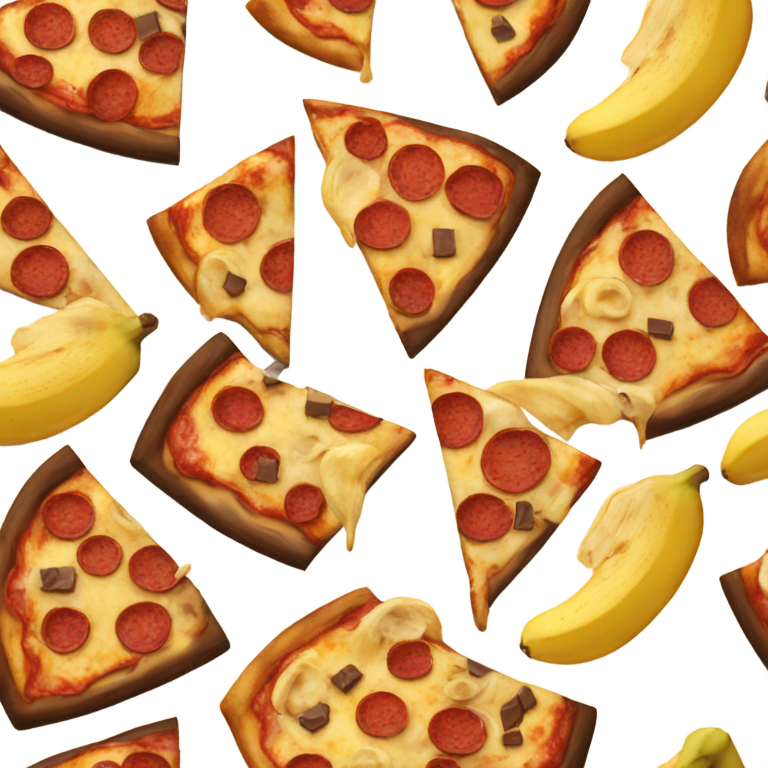 genmoji：Pizza slice with chocolate instead of cheese and banana slices instead of pepperoni