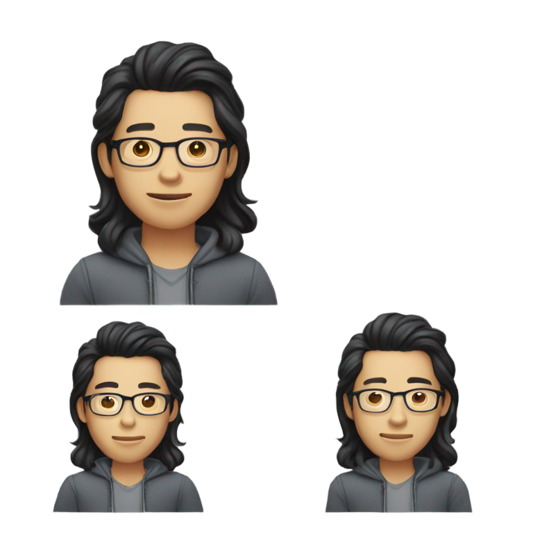 genmoji：亚洲男性，浅肤色，黑色波浪短发，渐层剪裁，戴眼镜，穿着休闲服，挥手致意。