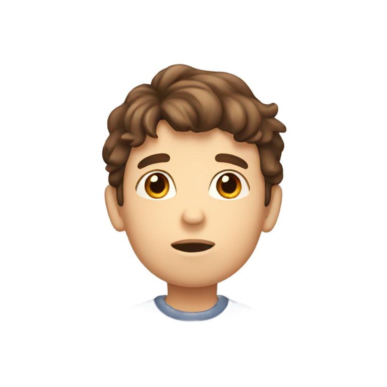 絵文字：Boy with brown hair with thinking bubble saying strange
