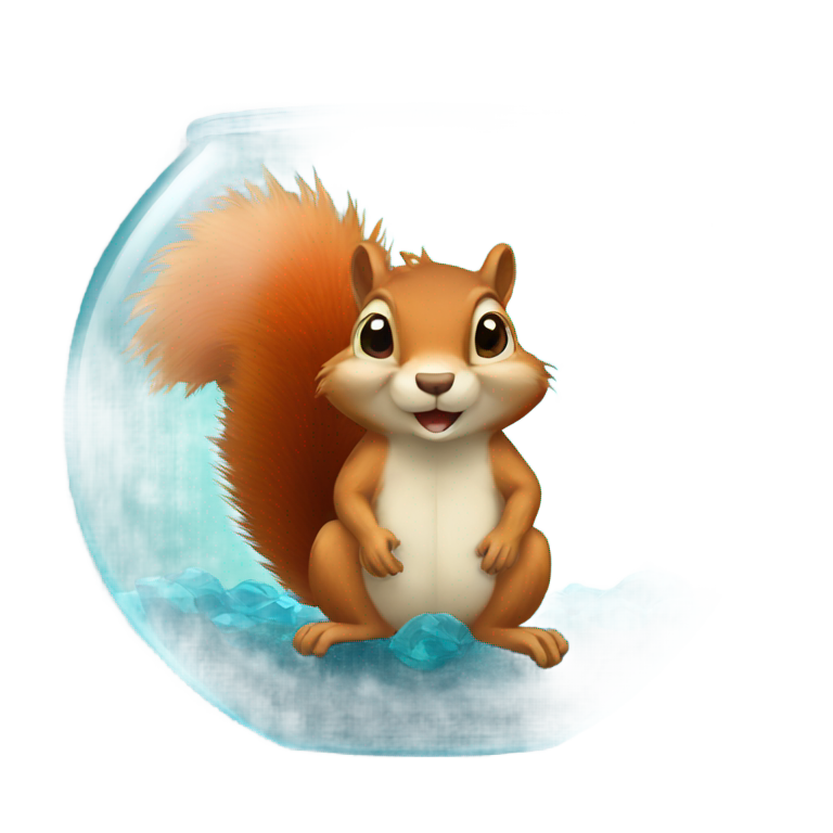 genmoji : Un écureuil dans un bocal à poissons