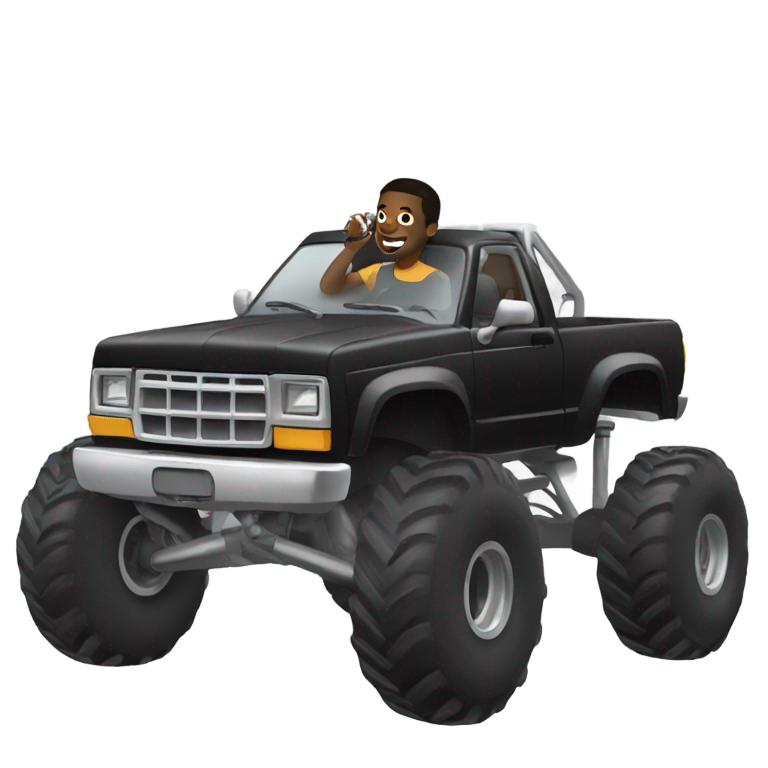genmoji: black guy smoking a cigarette and driving a monster truck