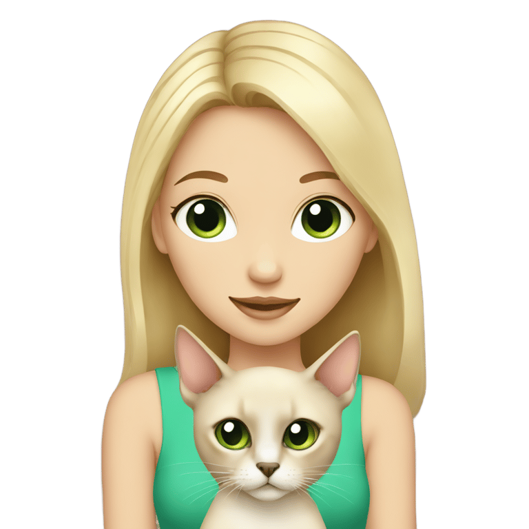 genmoji : blonde girl with green eyes holding a siamese cat