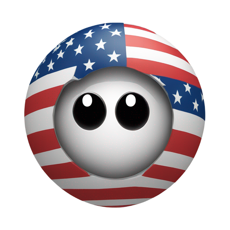 genmoji：一个装饰有美国国旗的圆形卡通球，带有两个黑色轮廓的白色大圆眼睛。