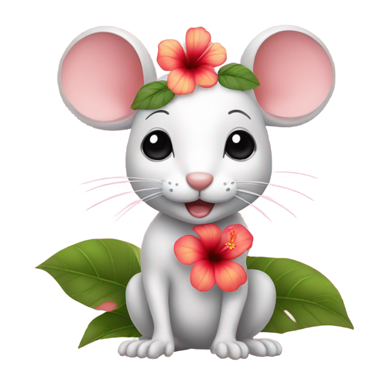 genmoji : Souris mignonne avec une fleur d'hibiscus sur la tête