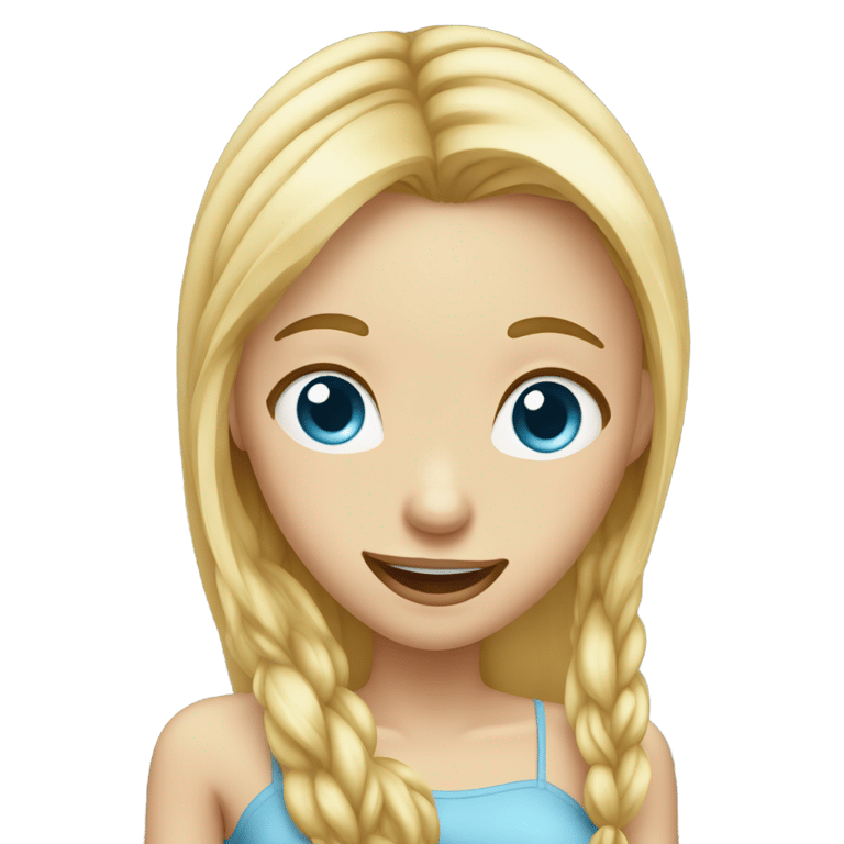 genmoji：金发长发蓝眼睛长脸吐舌眨眼流汗的女孩