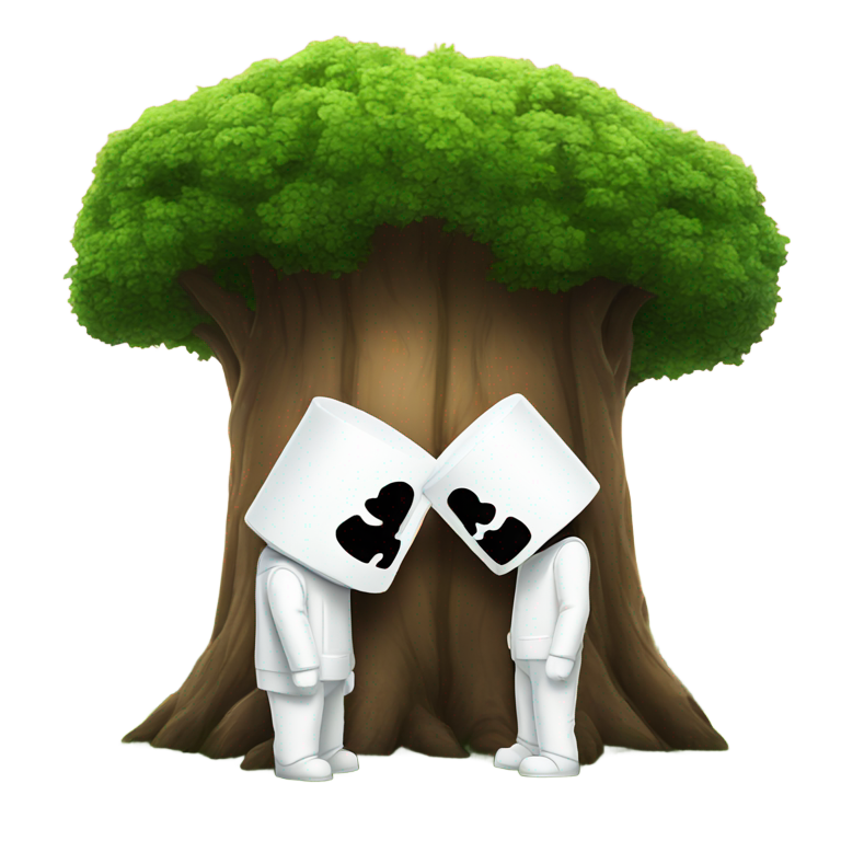 絵文字：Marshmello kissing marshmello behind a tree