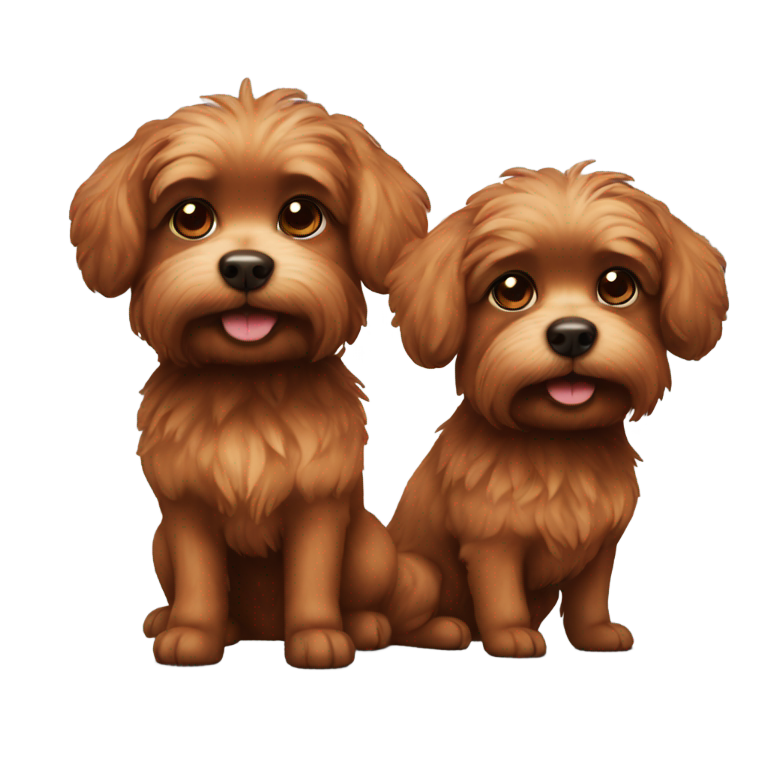 genmoji: 2 small fluffy dogs, one reddish brown, one black