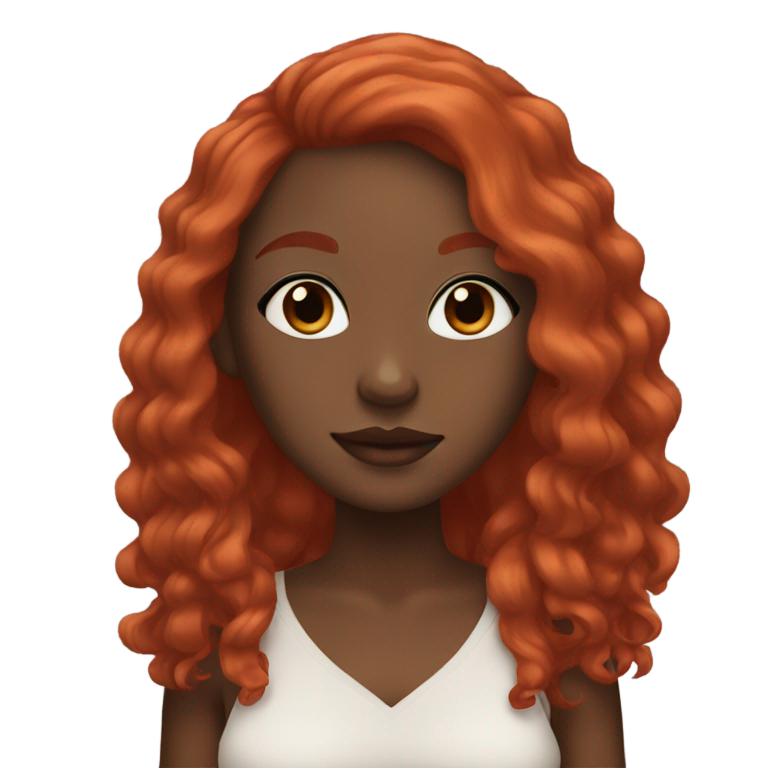 genmoji：黑皮肤女孩，中长红色头发，黑色眼睛