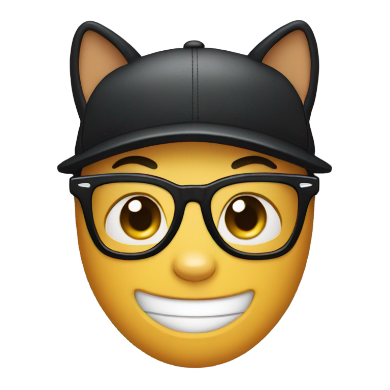genmoji: nerd face with glasses and buck teeth wearing black baseball cap with cat ears