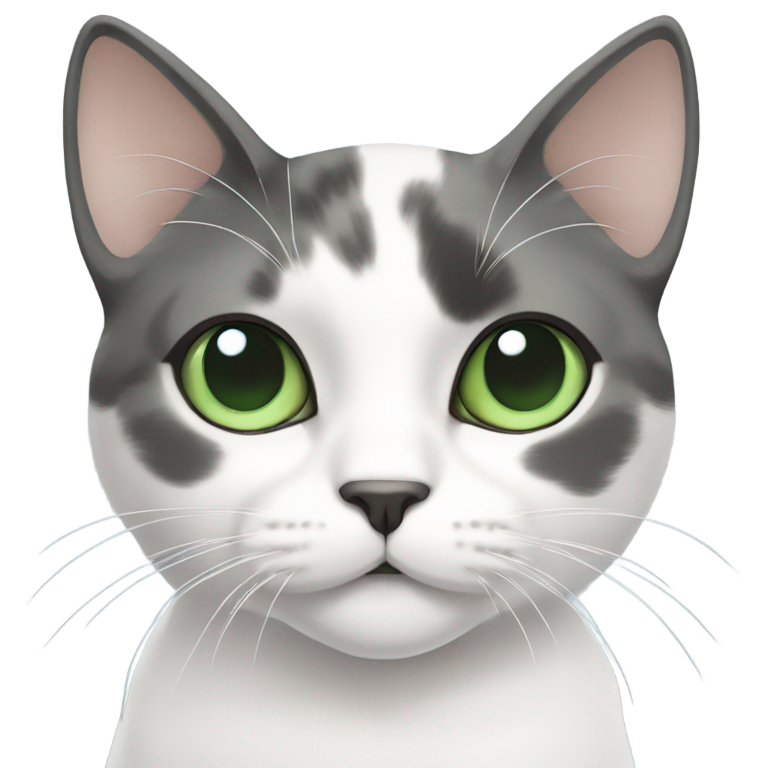 genmoji : white calico cat with grey head, green right eye and blue left eye