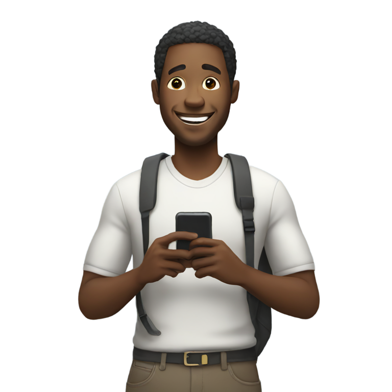 genmoji : Homme noir regardant son téléphone avec joie