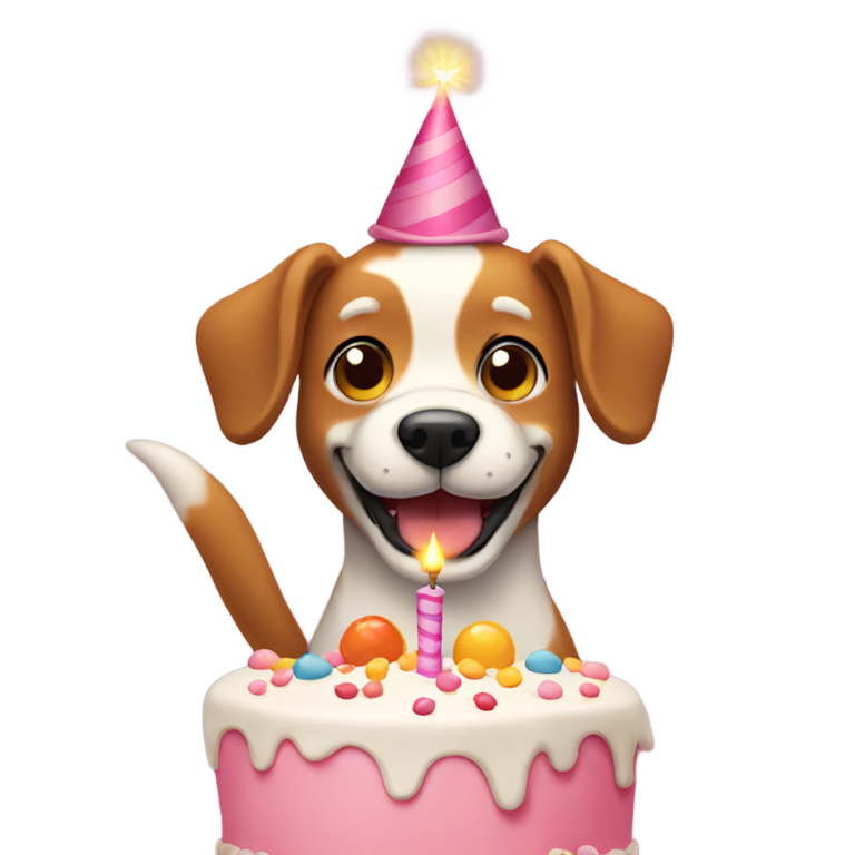 prompt: Birthday cake with a smiling dog puppet