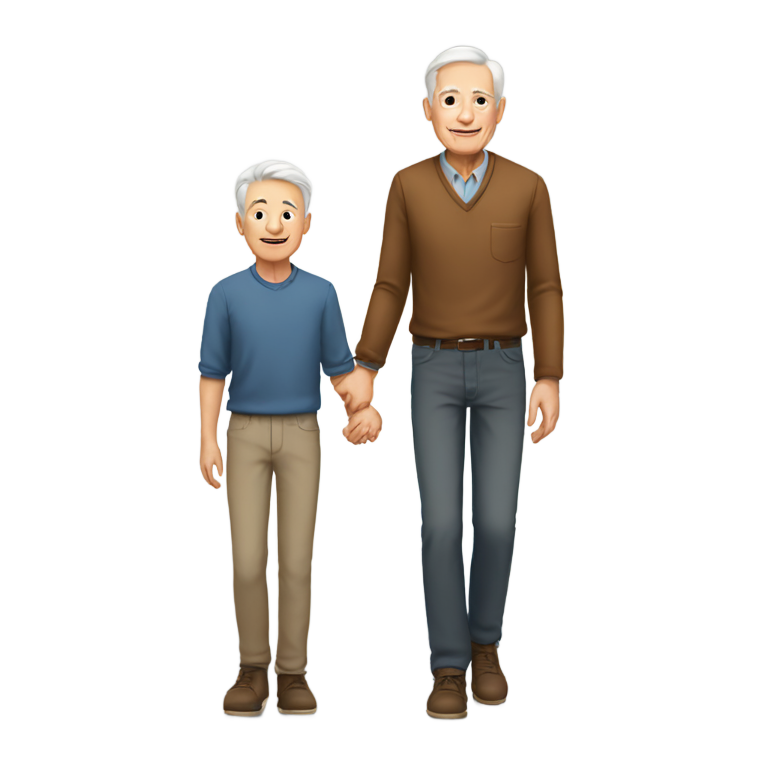 絵文字：白 - 年配の男性と若い男性が手をつないでいる