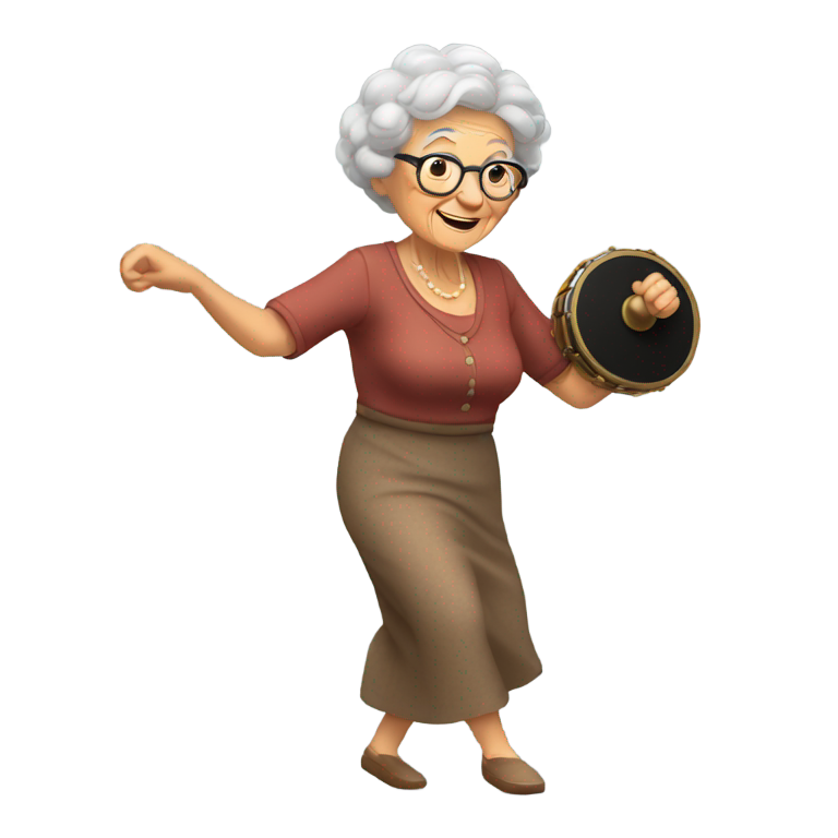 genmoji : Vieille grand-mère dansant et tenant un tambourin