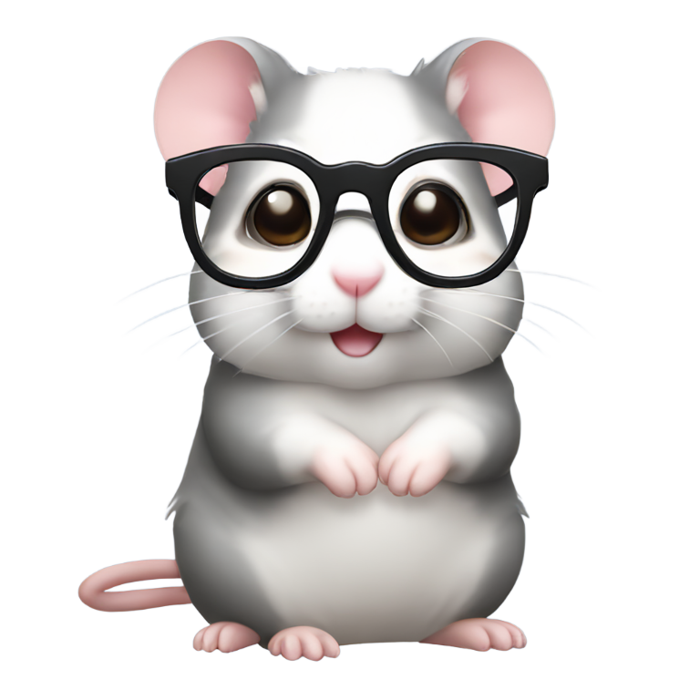 genmoji: grey haired hamster in glasses