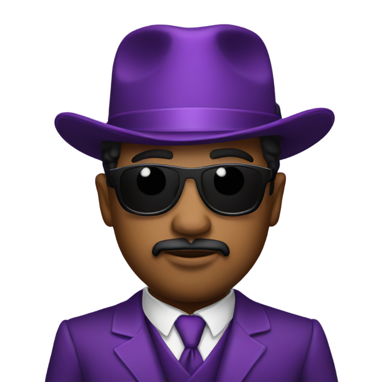 genmoji : Mac avec chapeau haut-de-forme et costume violet