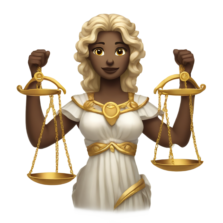 genmoji：goddess femida with scales of justice in her hands with white skin
