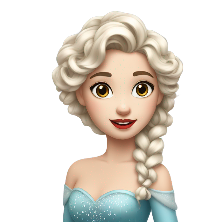 genmoji: A Elsa inpired cute looking girl with. Curly hair open hair with red lipstick