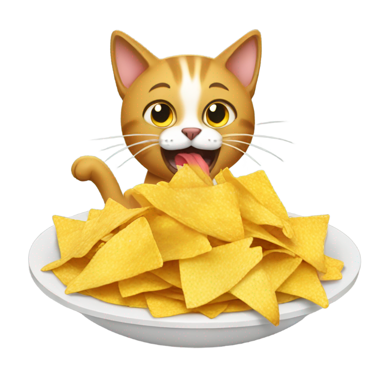 genmoji: cat eating a boil  of nachos