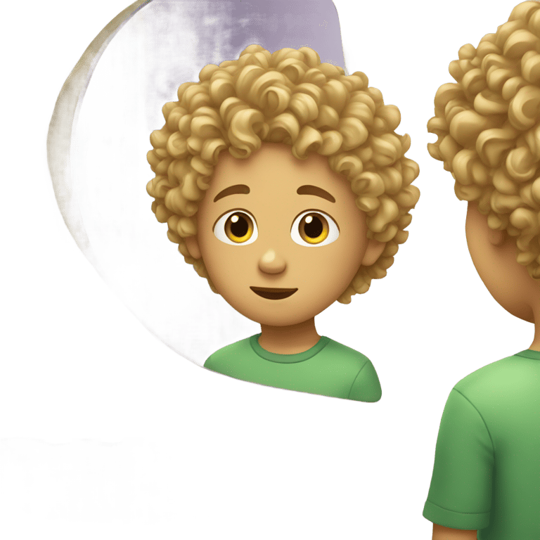 絵文字：boy with blonde curly hair looking into the mirror