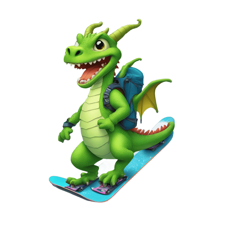 genmoji : funny dragon on snowboard