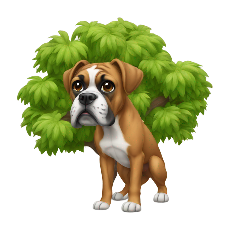 genmoji: Boxer dog in a tree
