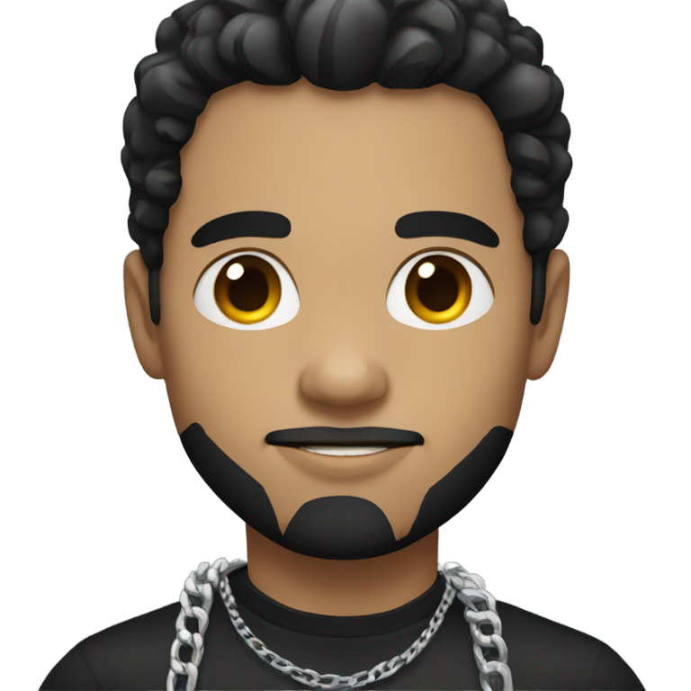 genmoji：Black hair guy with white skin black t shirt and a small silver chain