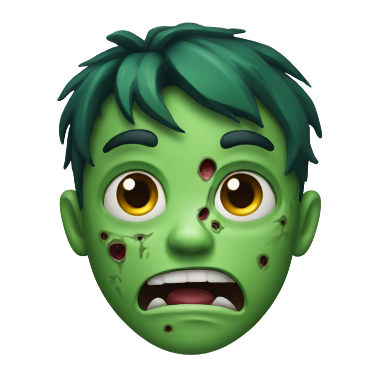 genmoji : Émoji garçon zombie, peau verte, blessures, expression effrayée.
