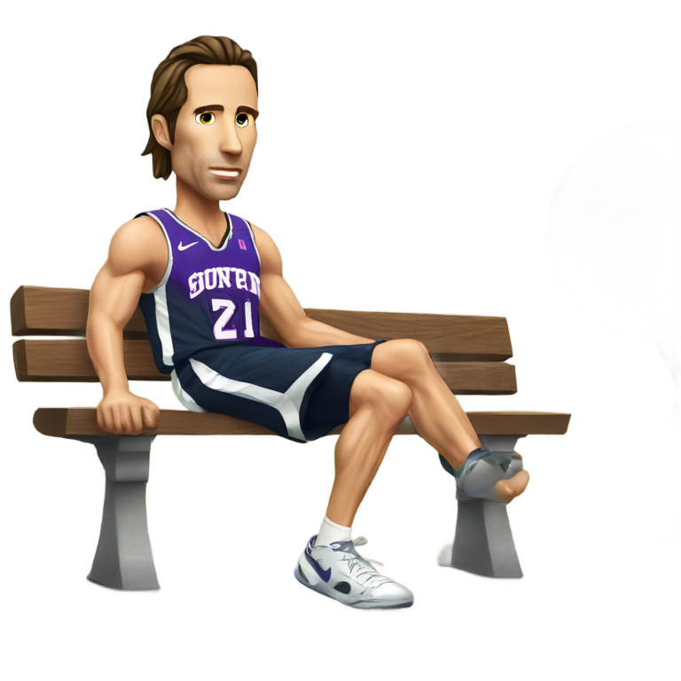 genmoji：史蒂夫·纳什穿着短裤坐在长凳上