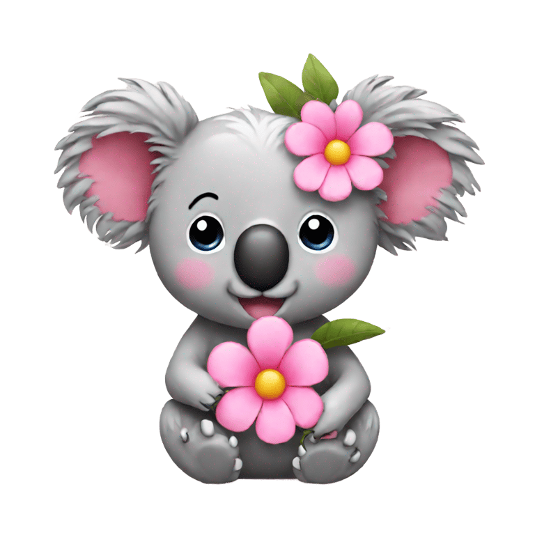 genmoji: a simple pink koala with a pink flower in its hair, smiling