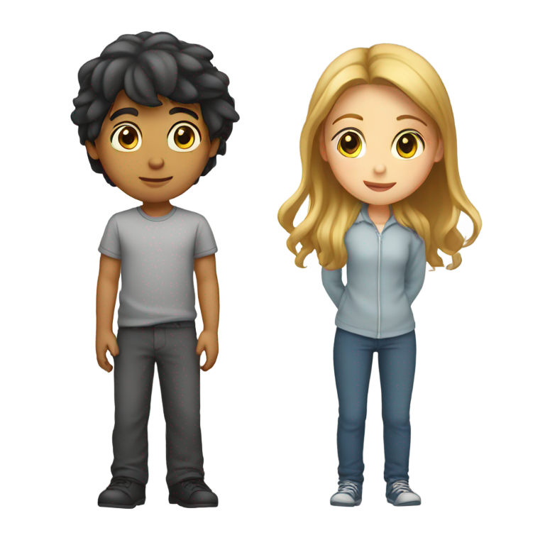 genmoji：站在一个鞠躬男孩后面的女孩