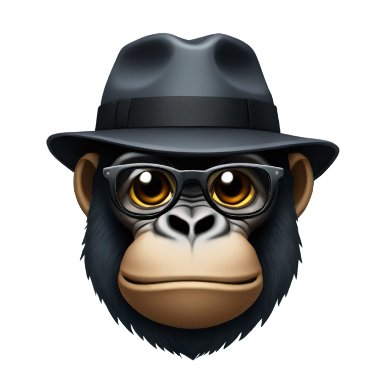 genmoji：Gorilla in a dark agent hat and dark agent glasses