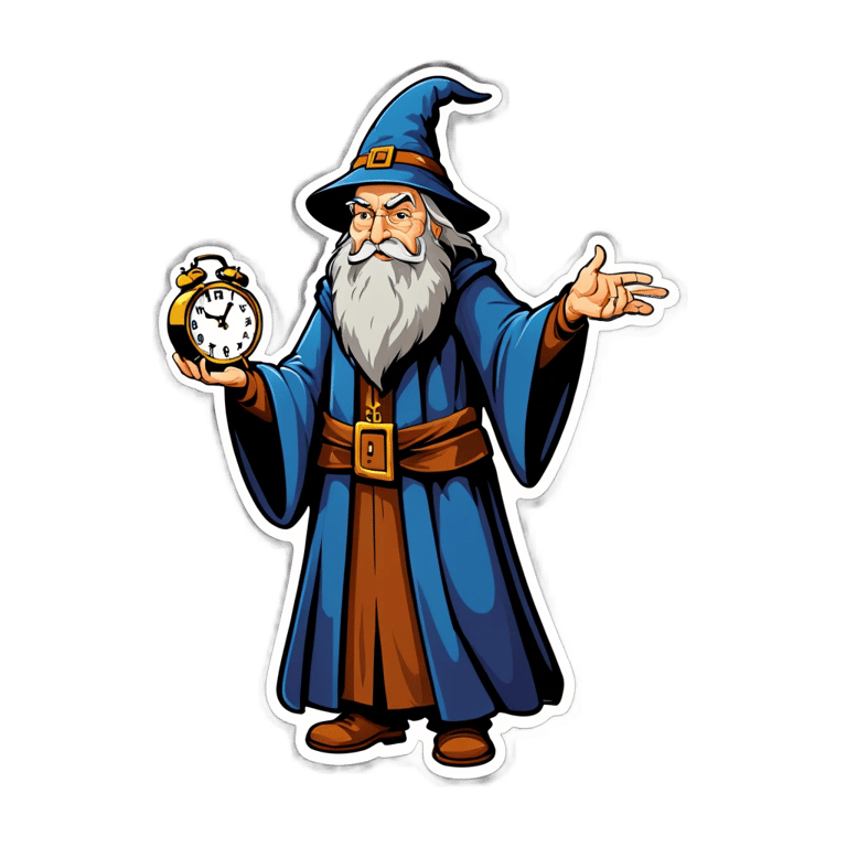 genmoji: A wizard holding a clock