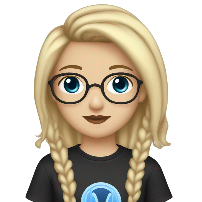 genmoji：浅肤色棕发带金色挑染，蓝眼下画黑眼线，穿着Weezer T恤的女孩
