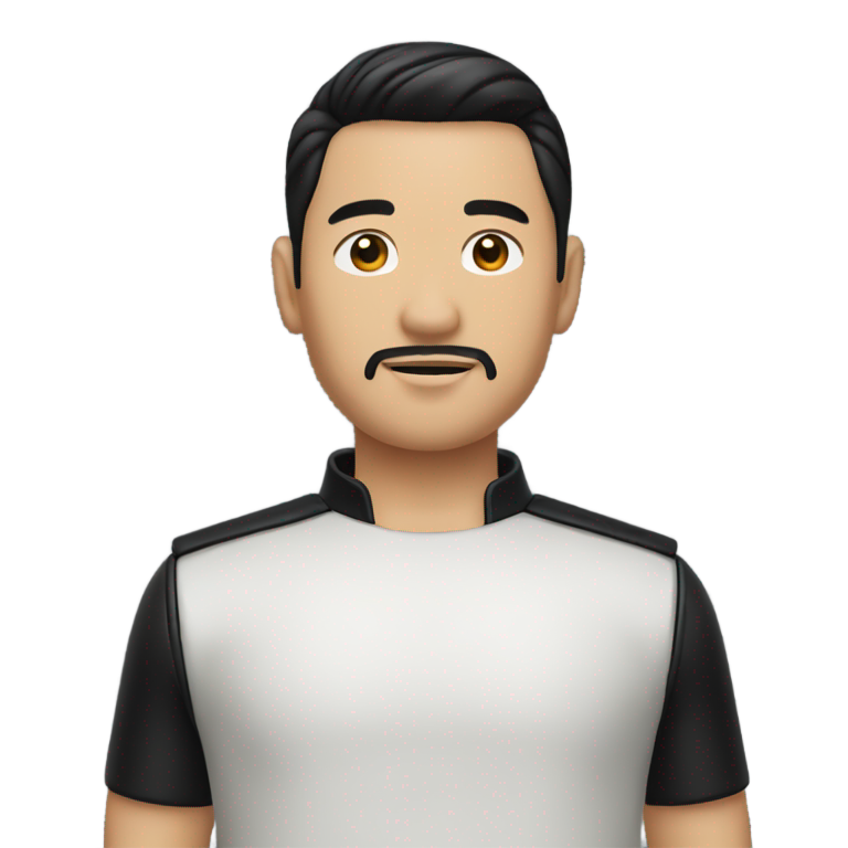 genmoji：亚洲男孩，梳向后发型，留山羊胡，穿黑色皮夹克