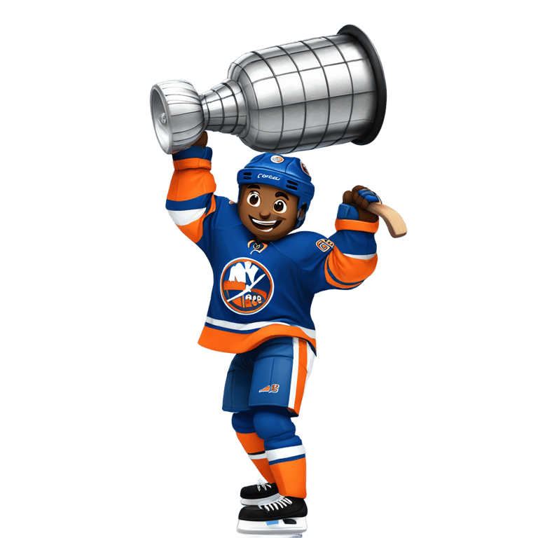 genmoji：New York islanders player lifting up a Stanley cup