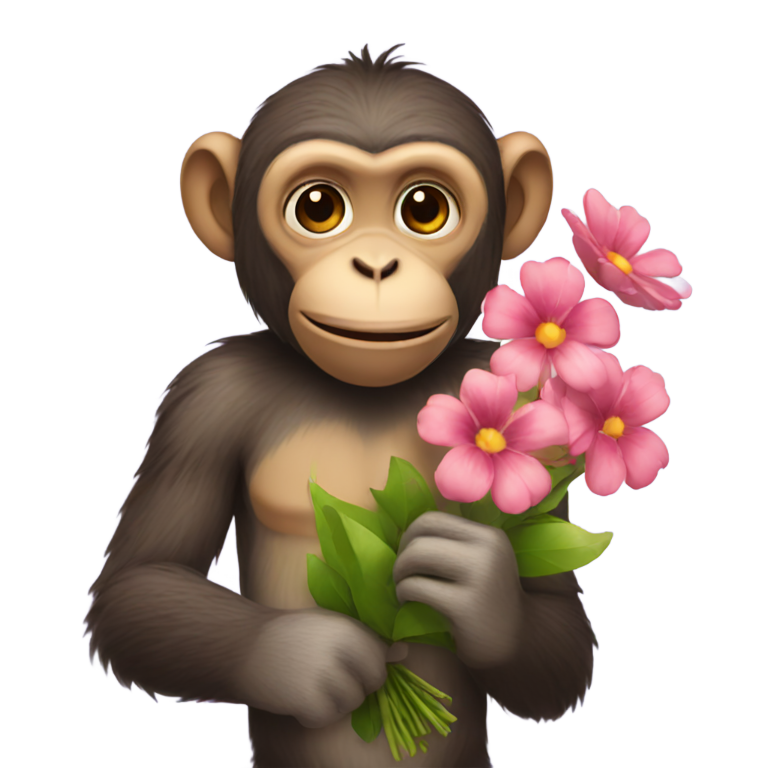 genmoji : Singe tenant un bouquet de fleurs