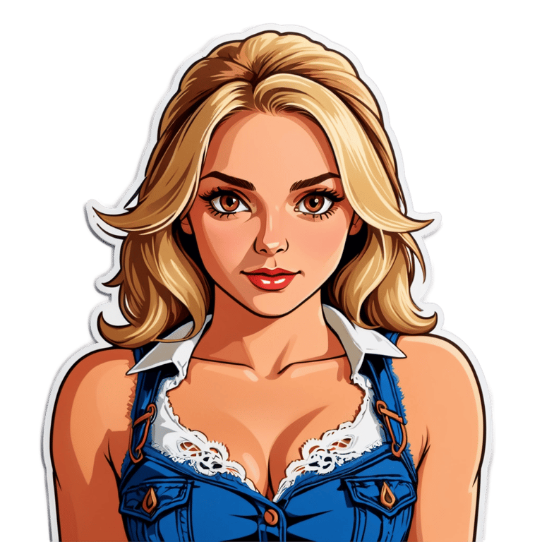 genmoji: Blonde haired hazel eyes woman in sexy country girl attire