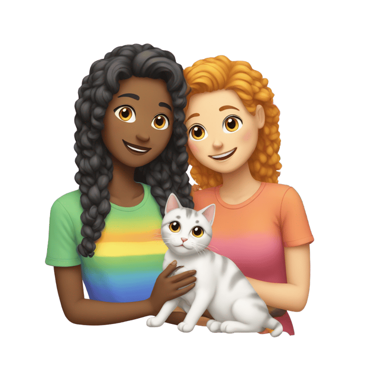 genmoji：lesbians in love with a cat and a rainbow