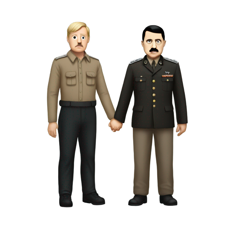 genmoji : Hitler aux cheveux foncés et Kanye se tenant la main