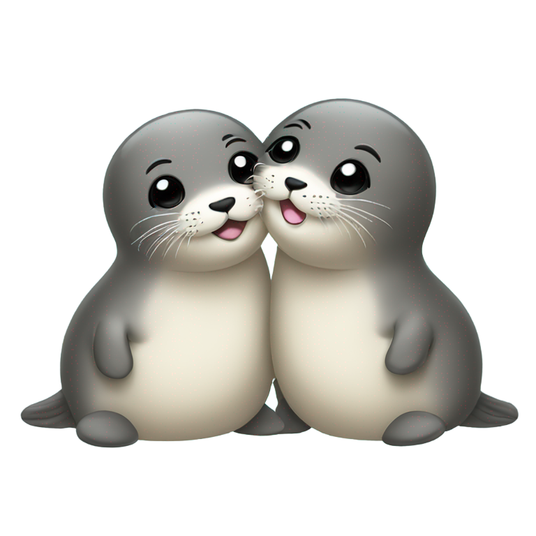 genmoji：两只可爱的卡通海豹在亲吻