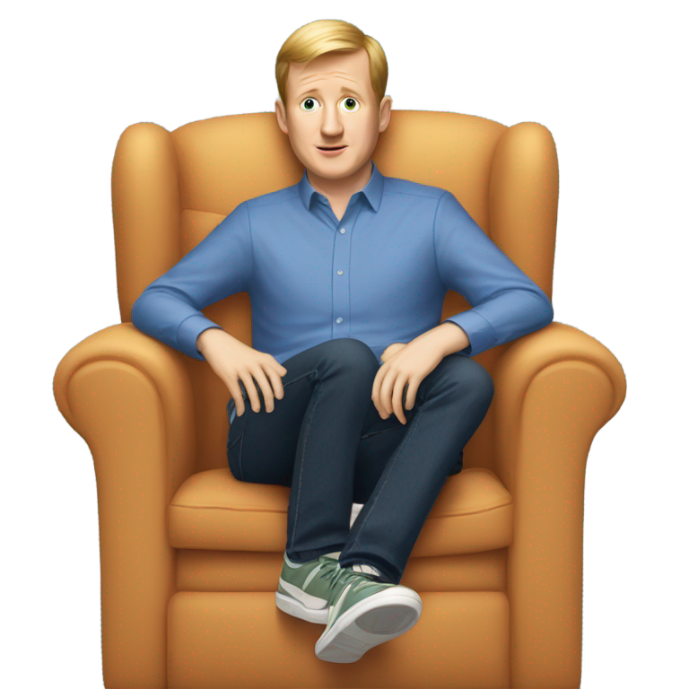 genmoji：肯·詹宁斯在沙发上坐着时穿短裤