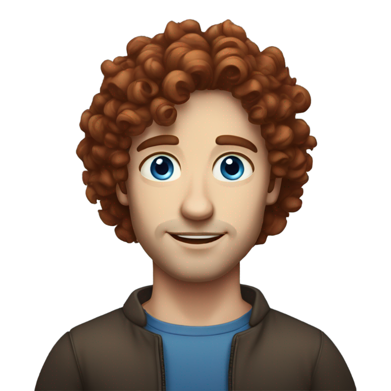 genmoji：男人，肤色非常白，深红色卷发，蓝眼睛，宽鼻子，强壮下巴，漂亮