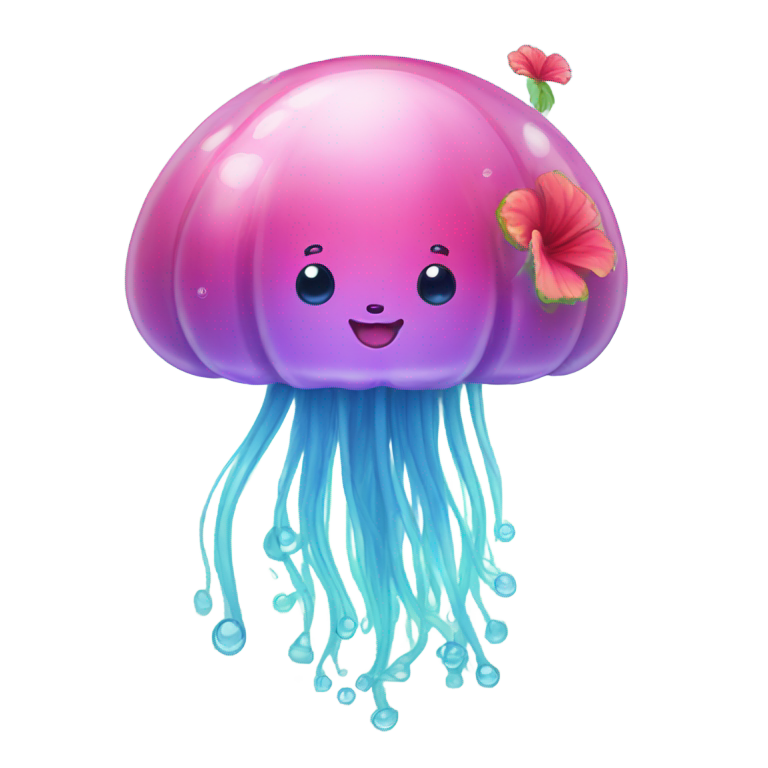 genmoji : Méduse Care Bear avec une petite fleur d'hibiscus