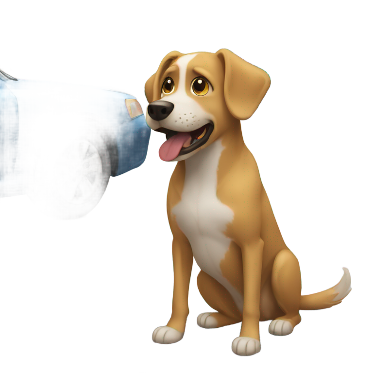 genmoji : Le chien a peur des voitures.