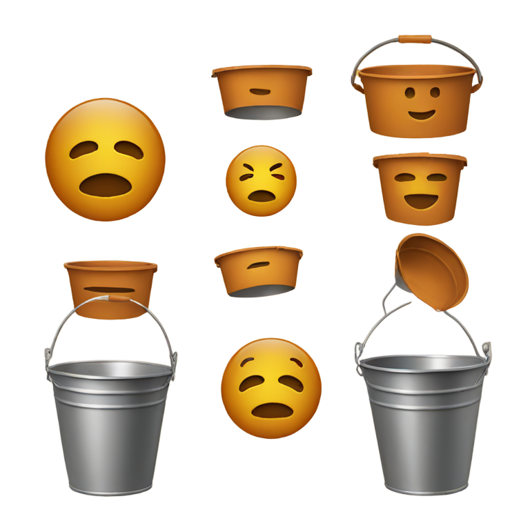 絵文字：茶色のスマイル顔にバケツをかぶせたもの