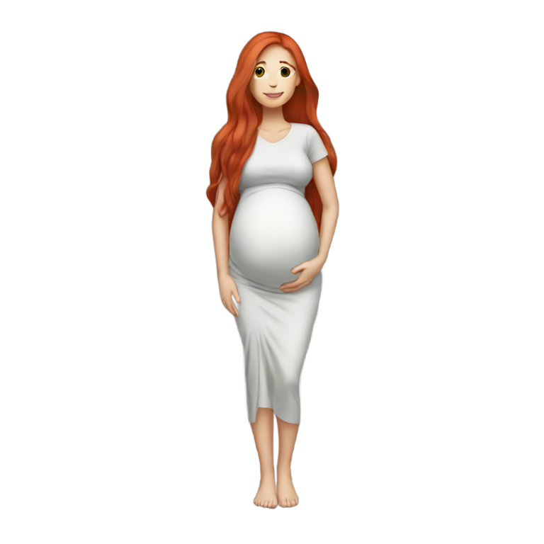 genmoji: Pregnant lady with long red straight hair full body wearing clothes