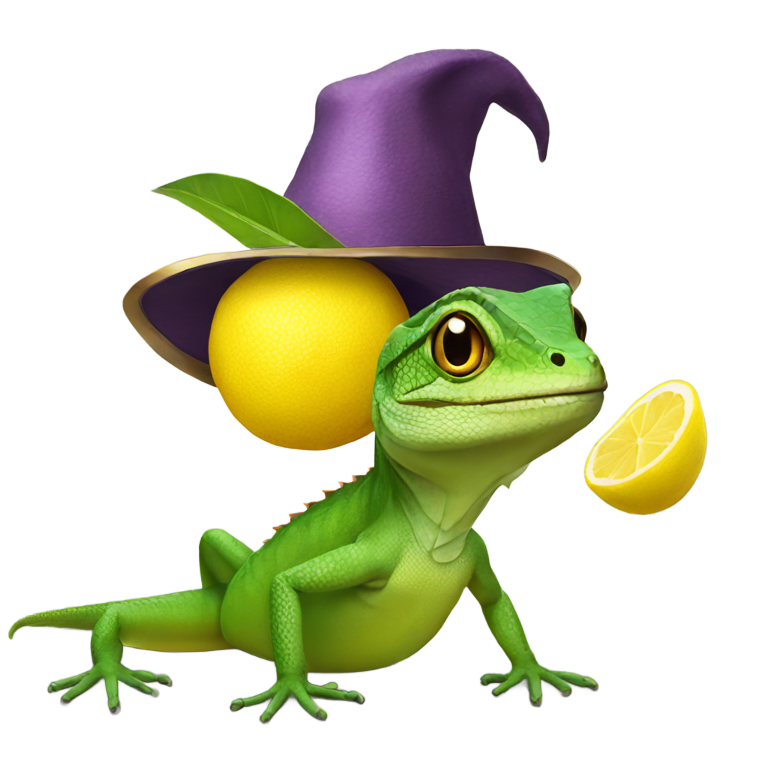 genmoji : Lézard avec un gros citron et un chapeau arabe