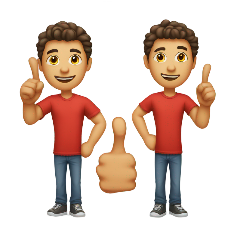 genmoji: man in red t-shirt shows thumb and little finger