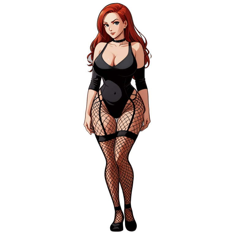 genmoji: red hair, White Big tits woman full body fishnets